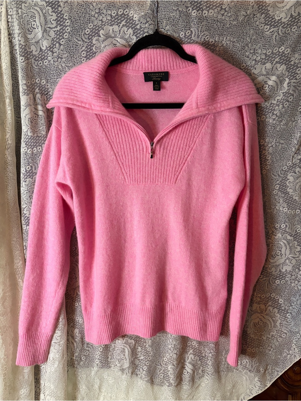100% Cashmere Baby Pink Half Zip-up Sweater